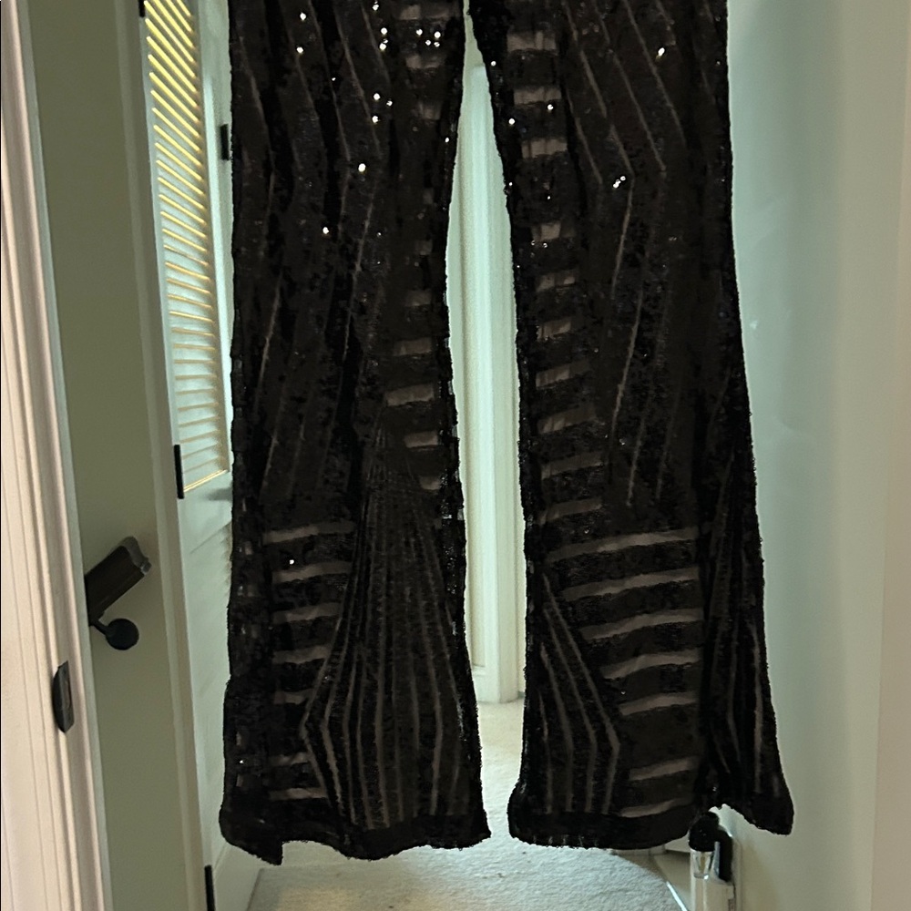 Elegant Black Sequin Women's Pants - Picture 3 of 4
